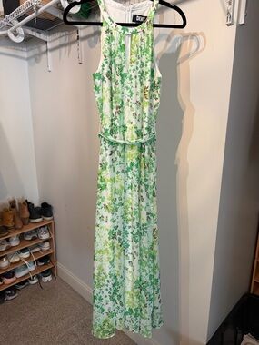 DKNY White Dress with Green Floral Print